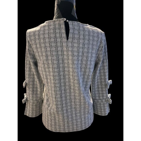 KARL LAGERFELD Womens Plaid Textured Top With Bow Sleeve OFFICE - Picture 4 of 7